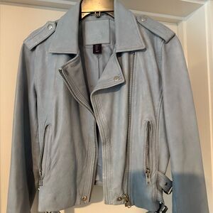 Light Blue Women's Leather Biker Jacket